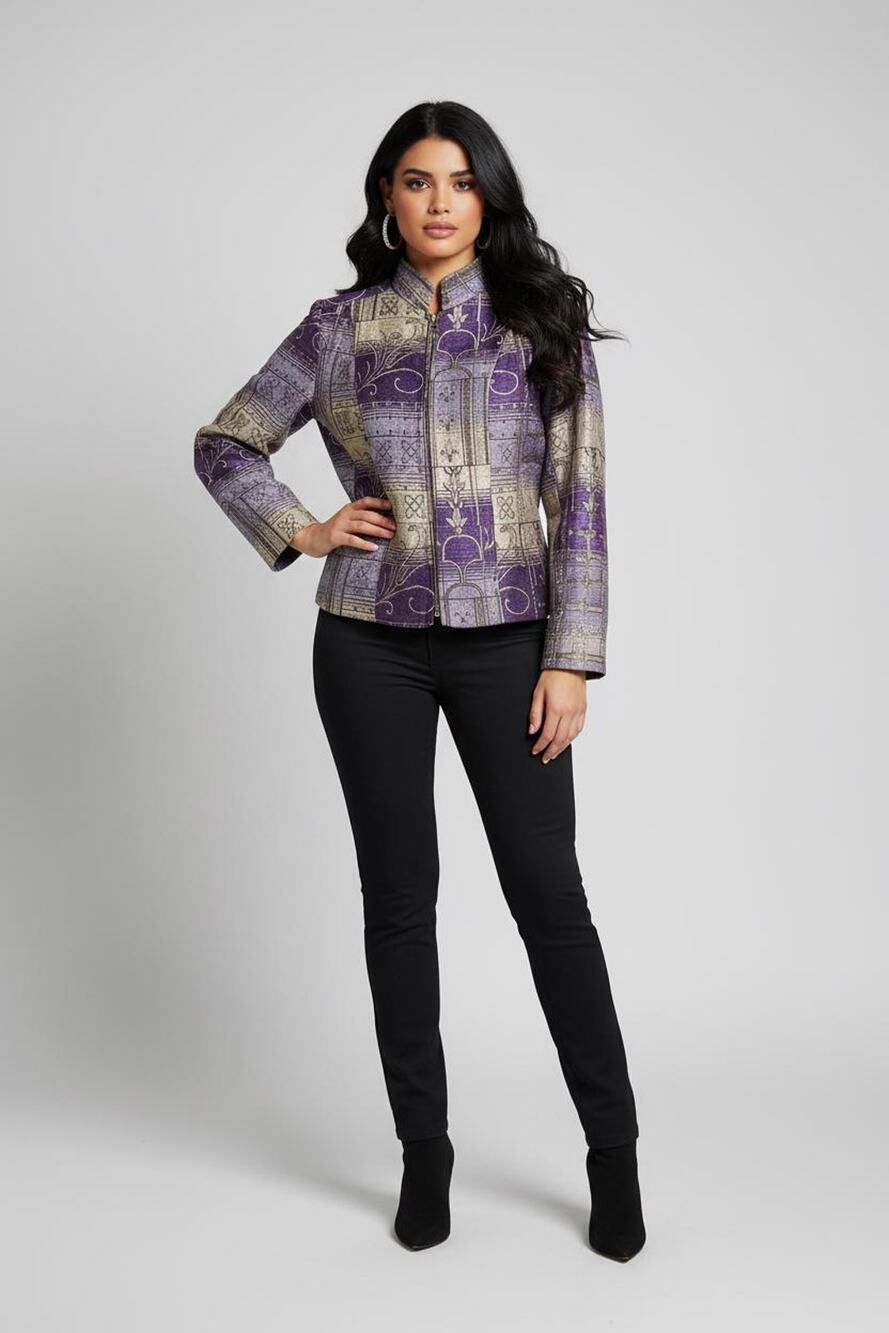 Dressbarn Women's XL Paisley Zippered Closure Tapestry Bohemian Jacket Blazer
